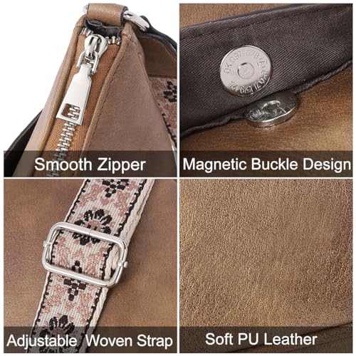 PALAY® Women Satchel Bag Fashion PU Solid Brown Crossbody Sling Shoulder with Woven Embossed Strap Casual Daily 2 PCS PALAY® Women Satchel Bag Fashion PU Solid Brown Crossbody Sling Shoulder with Woven Embossed Strap Casual Daily 2 PCS